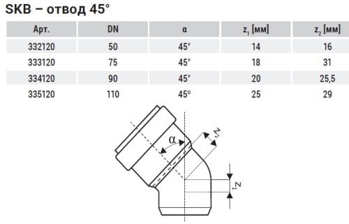 Отвод 58x45° SKB Ostendorf Skolan Safe бесшумная канализация