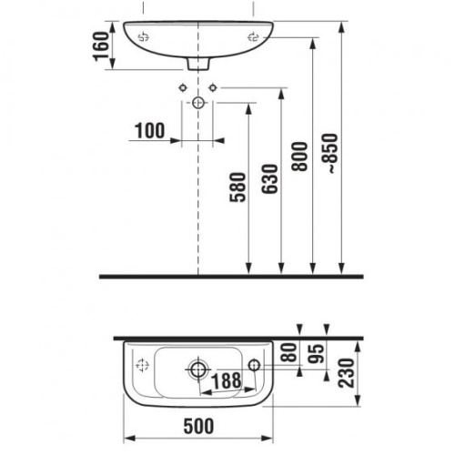 Раковина Jika Olymp 156130001061 белый, отверстие справа 500x230