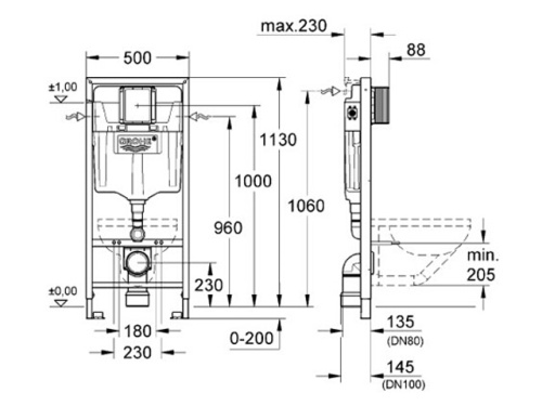 Инсталляция для унитаза 4 в 1 Grohe Rapid SL, бачок GD2, клавиша Skate Air, звукоизоляция 38750001