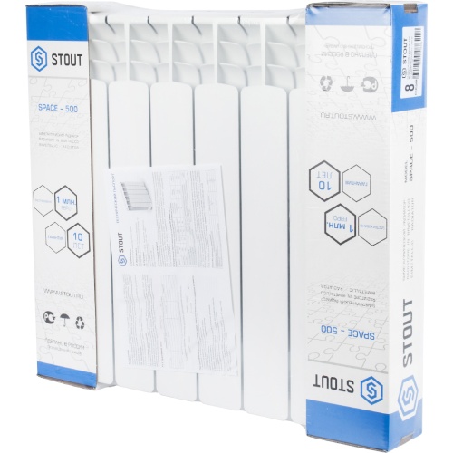 Биметаллический радиатор STOUT Space 500 - 8 секций, боковое, белый RAL 9016