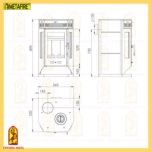 Печь-камин Мета "Москва-9 с плитой", 9 кВт