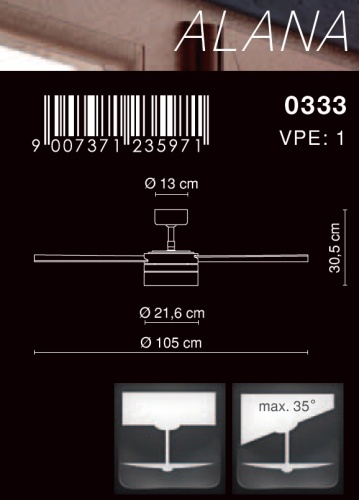 Люстра-вентилятор Globo Alana 0333