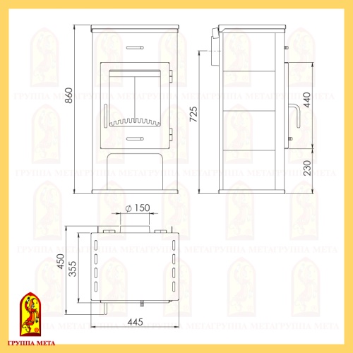 Печь-камин Мета «Нарва», с варочной плитой 6,0 кВт