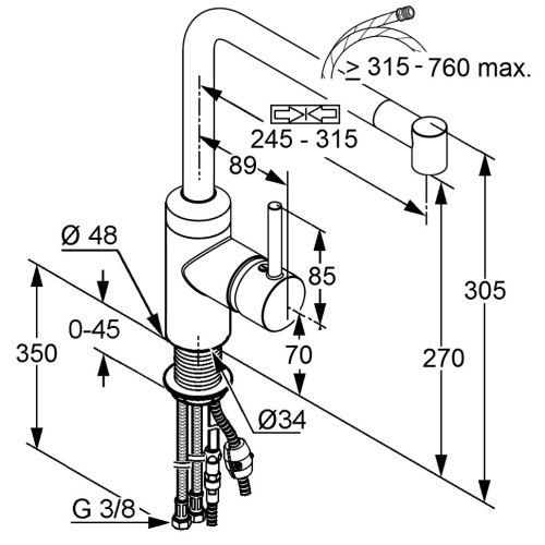 Смеситель для кухни Kludi L-Ine 428210577 хром, выдвижной излив