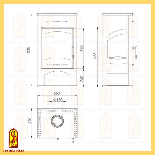 Печь-камин Мета «Варта 3D», 9 кВт