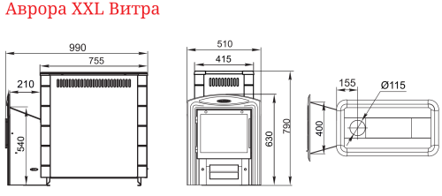 Банная печь Аврора XXL Inox Витра Иллюминатор антрацит НВ Термофор