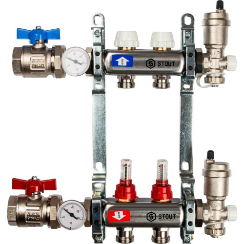 Регулируемый концевой фитинг с дренажным вентилем, автоматический воздухоотводчик 1" STOUT