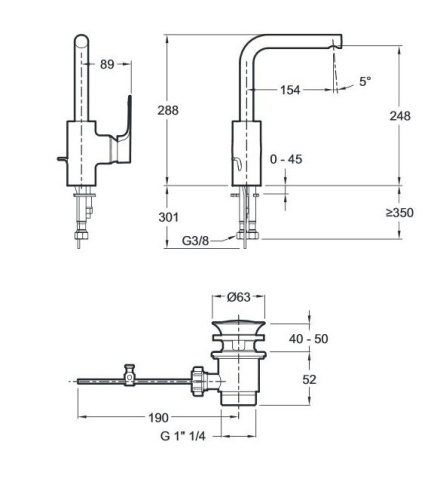 Смеситель для раковины Jacob Delafon AlEo+ E72357-CP хром, поворотный излив, донный клапан