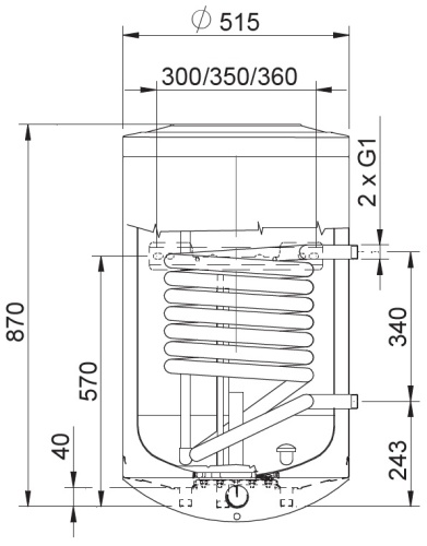Бойлер косвенного нагрева Stout 100 литров, ТЭН 2,4 кВт, настенный