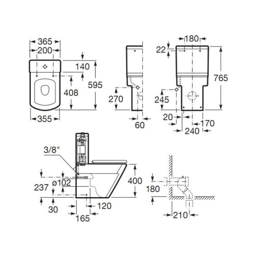 Чаша унитаза Roca Hall 355x595 без бачка 342629000