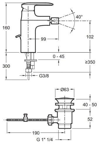 Смеситель для биде Jacob Delafon Kumin E99456-CP Хром, донный клапан