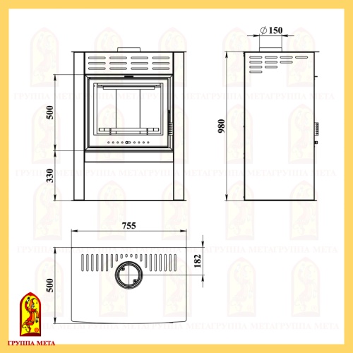 Печь-камин Мета «Олона-9», 9 кВт