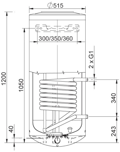 Бойлер косвенного нагрева Stout 150 литров, ТЭН 2,4 кВт, настенный
