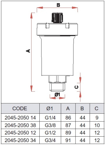 Воздухоотводчик автоматический FAR GAISER 1/2" FA 2050 прямой с верхним отведением воздуха