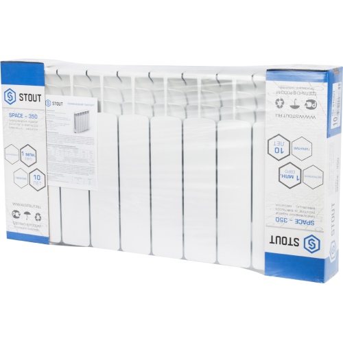 Биметаллический радиатор STOUT Space 350 - 10 секций, боковое, белый RAL 9016