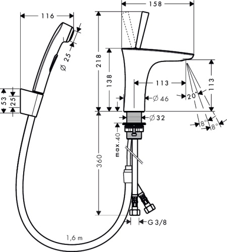 Смеситель для раковины Hansgrohe PuraVida 15275400 белый, гигиенический душ