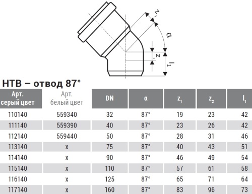 Отвод 32х87° PP HTB Ostendorf внутренняя канализация