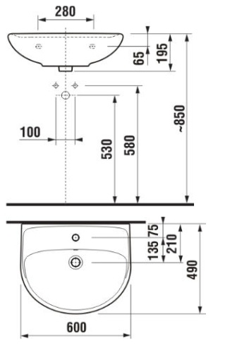 Раковина Jika Lyra Plus 143830001049 белый 600x490