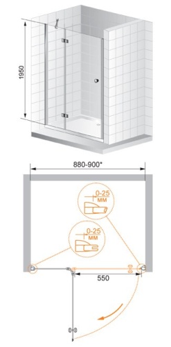 Душевая дверь в нишу Cezares VERONA-W-B-12-90-P-Cr-L