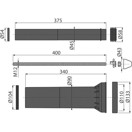 Удлиненный монтажный комплект для подвесного унитаза Alcaplast M9000