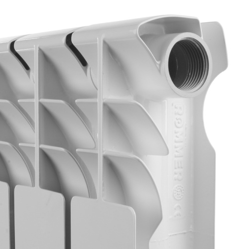 Алюминиевый радиатор Rommer Optima 500 - 8 секций, боковое, белый RAL 9016
