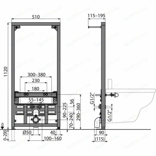 Монтажная рама Alcaplast A105/1120 для биде (высота монтажа 1,12 м)