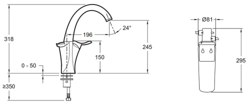 Смеситель для кухни Jacob Delafon Carafe E18865-VS сталь, с фильтром для питьевой воды