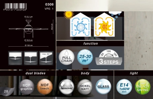 Люстра-вентилятор Globo Azura 0308