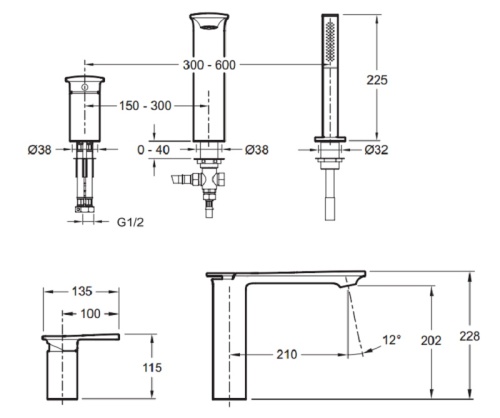 Смеситель для ванны Jacob Delafon Stance E14774-CP хром, не поворотный излив (210мм)