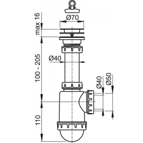 Сифон Alcaplast для мойки с нержавеющей решеткой d 70 мм A441-DN50/40