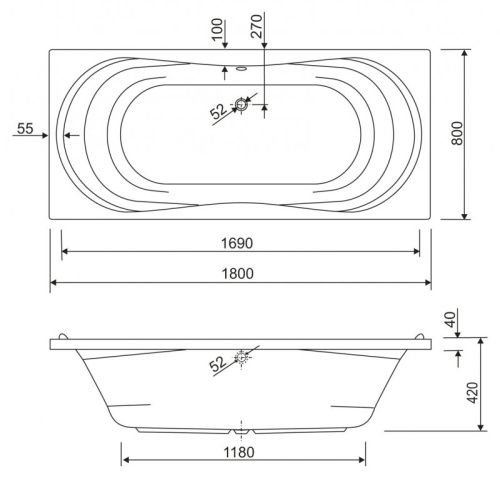 Акриловая ванна Riho 1800x900x420 APOLLO-180-90-49