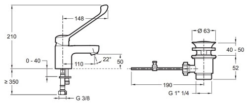 Смеситель для раковины Jacob Delafon July E16024-4-CP хром, медицинский, донный клапан