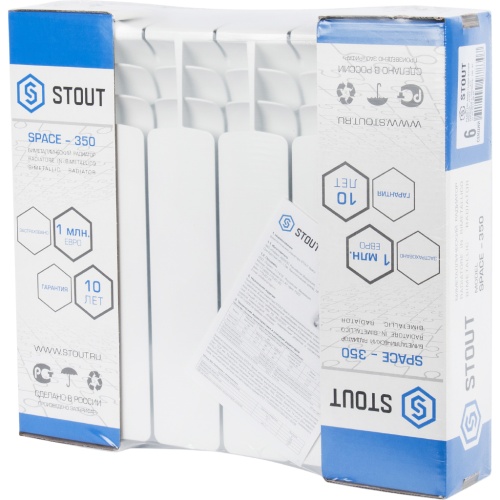 Биметаллический радиатор STOUT Space 350 - 6 секций, боковое, белый RAL 9016