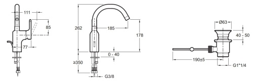 Смеситель для раковины Jacob Delafon Singulier E10862-CP хром, поворотный излив, донный клапан