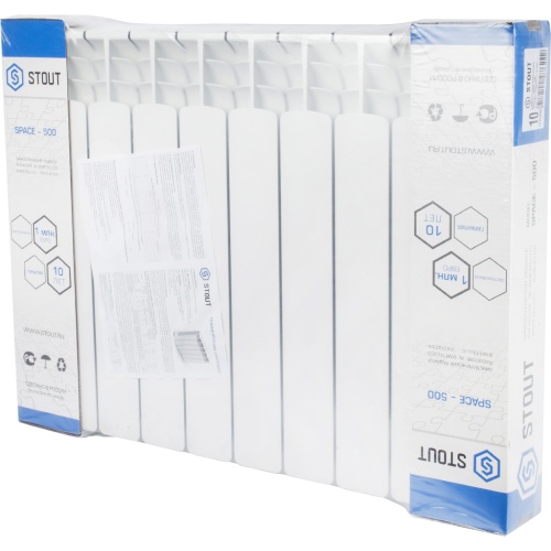 Биметаллический радиатор STOUT Space 500 - 10 секций, боковое, белый RAL 9016