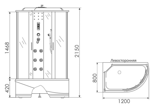 Душевая кабина 120x80 Erlit Comfort ER4512TPL-C4 левая, гидромассаж, низкий поддон