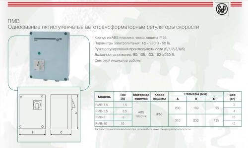 RMB-8 автотрансформаторный регулятор скорости Soler & Palau
