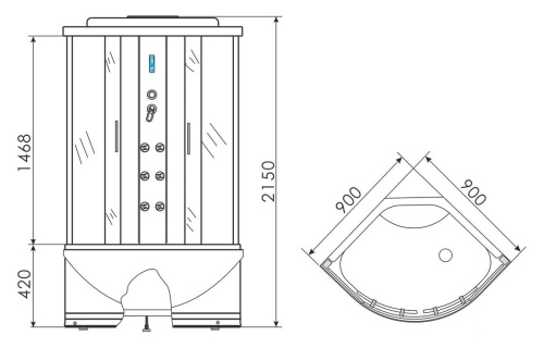 Душевая кабина 90x90 Erlit Comfort ER2509TP-C3 гидромассаж, глубокий поддон