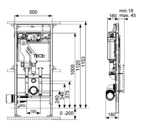 Инсталяция для унитаза TECElux 400 с системой очистки воздуха 9600400