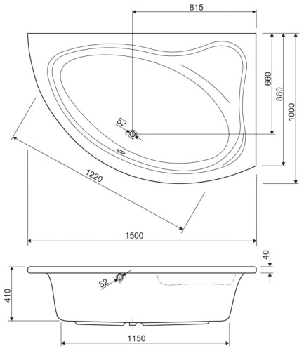 Акриловая ванна Riho 1500x1000x410 TEBE-150-100-41-R