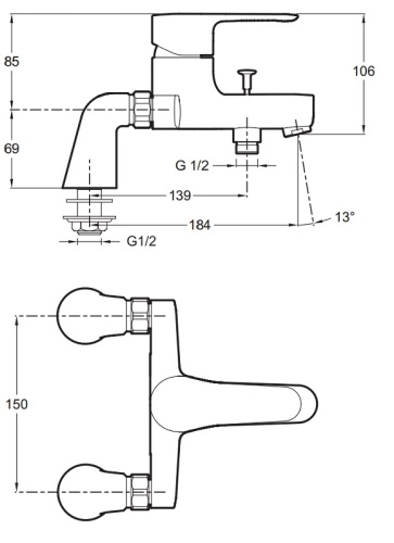 Смеситель для ванны Jacob Delafon July E16043-4-C, хром, на деку, картридж с регулируемым ограничителем температуры