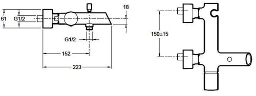 Смеситель для ванны Jacob Delafon Toobi E8963-BN хром, с настенными крепежами и кольцами