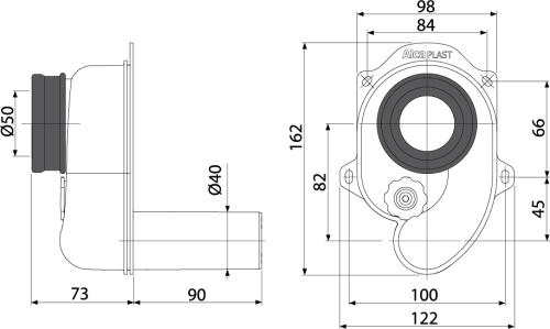 Сифон Alcaplast для писсуара горизонтальный A45B