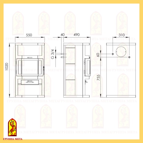 Печь-камин Мета «Ангара-Аква», с водяным контуром