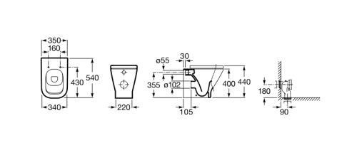 Приставной унитаз Roca Gap 350x540 к скрытому бачку 347477000