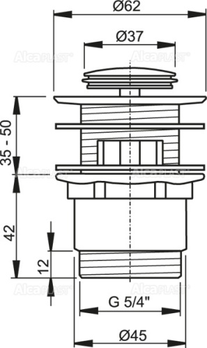 Выпуск Alcaplast 5/4", для раковины click/clack, цельнометаллический с малой заглушкой A39