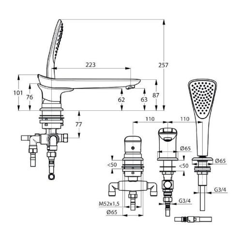 Смеситель для ванны Kludi Ambienta 534470575 хром, на 3 отверстия, с ограничителем горячей воды