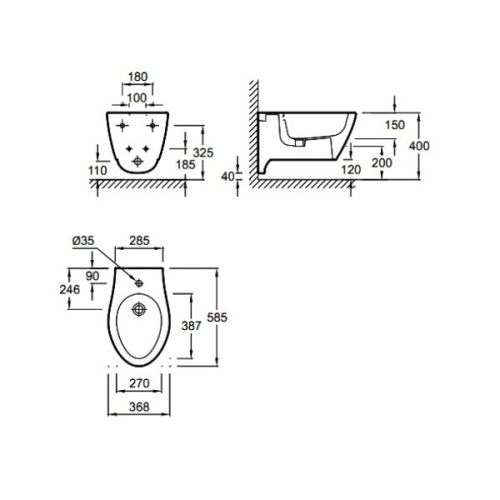 Биде подвесное Jacob Delafon VIA E1745-00 белый 368х360х585