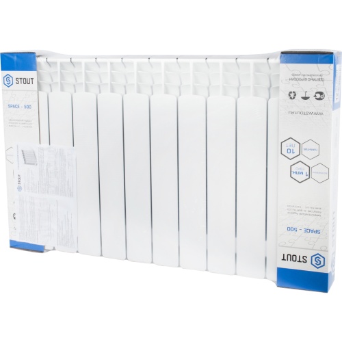 Биметаллический радиатор STOUT Space 500 - 12 секций, боковое, белый RAL 9016