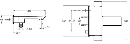 Смеситель для ванны Jacob Delafon Stance E9100-CP хром, не поворотный излив (188мм)